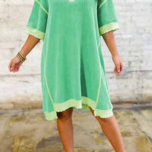 Mint Green Oversize Twist Ribbed Polo T Shirt Dress