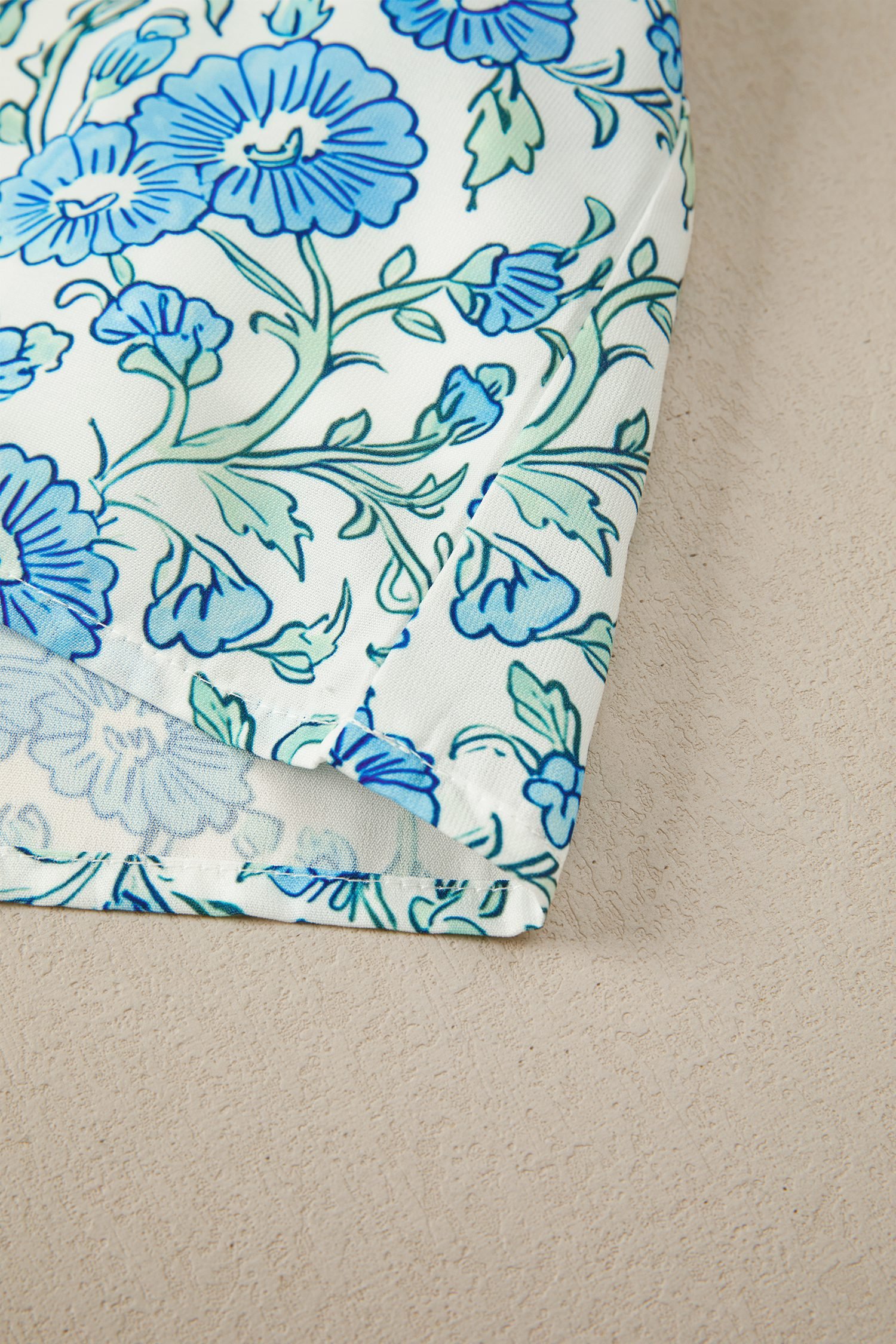 Sky Blue Floral Print Striped Patchwork Bow Knot Straps Mini Dress