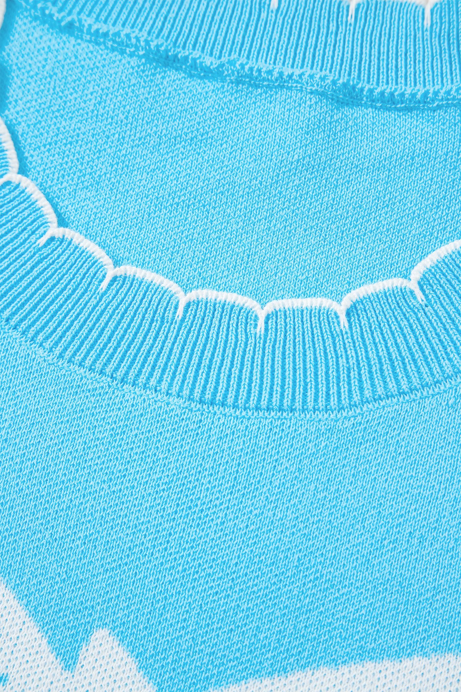 Light Blue Big Ribbon Bow Print Contrast Stitch Trim Drop Shoulder Sweater