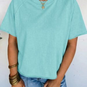 Mint Green Mineral Wash Raglan Sleeve Boxy Fit Cropped Tee