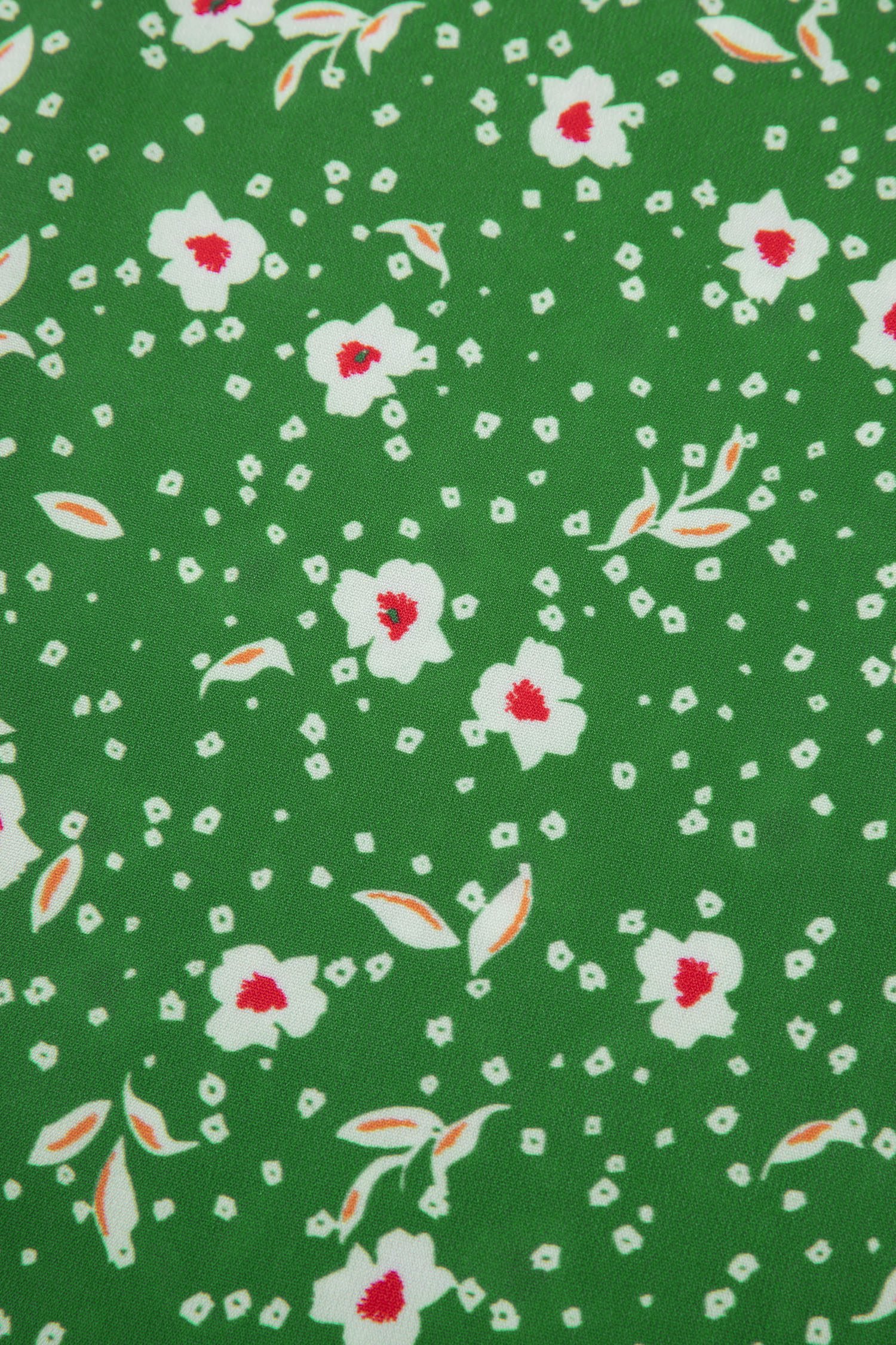 Green Abstract Print Embroidered Trim V Neck Drawstring High Waist Loose Vacation Dress