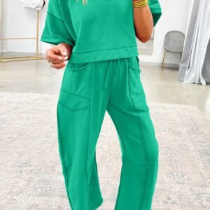 Mint Green Drop Shoulder Boxy Tee and Barrel Pants Set