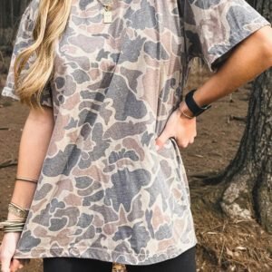 Multicolour Retro Camouflage Print Womens Casual T Shirt