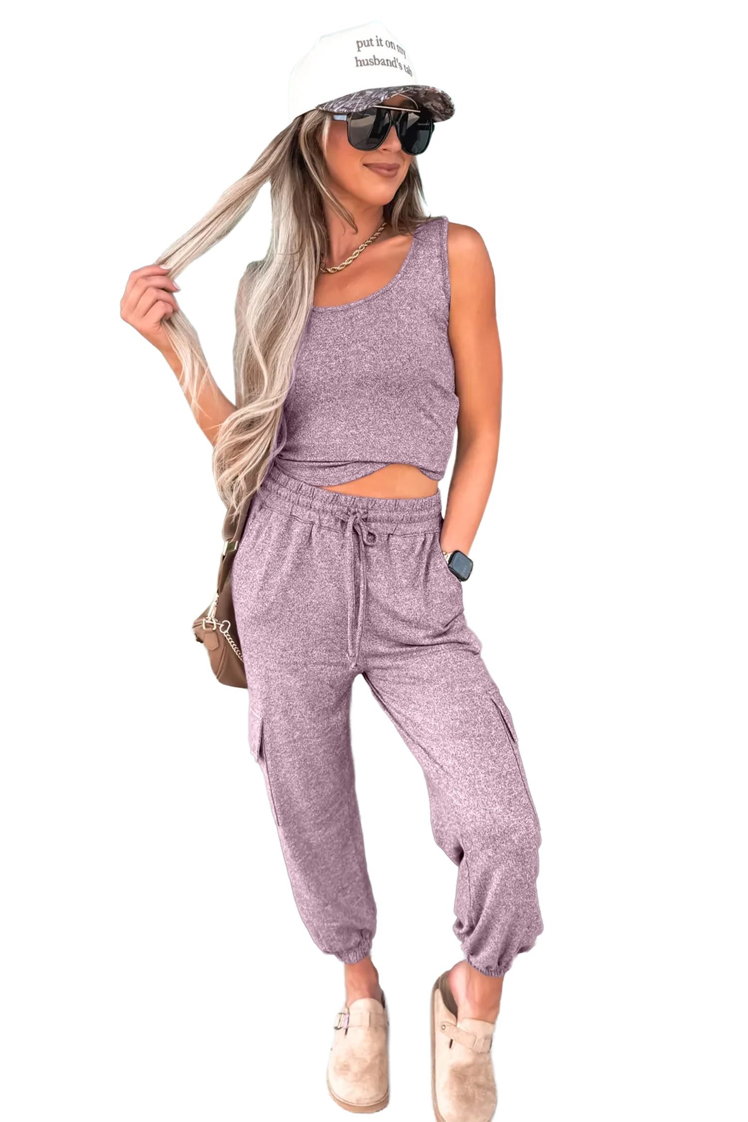 Orchid Bouquet Casual Tank Top Drawstring Jogger Pants 2pcs Outfit