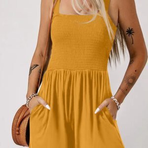 Ginger Casual Pocketed Smocked Sleeveless Romper