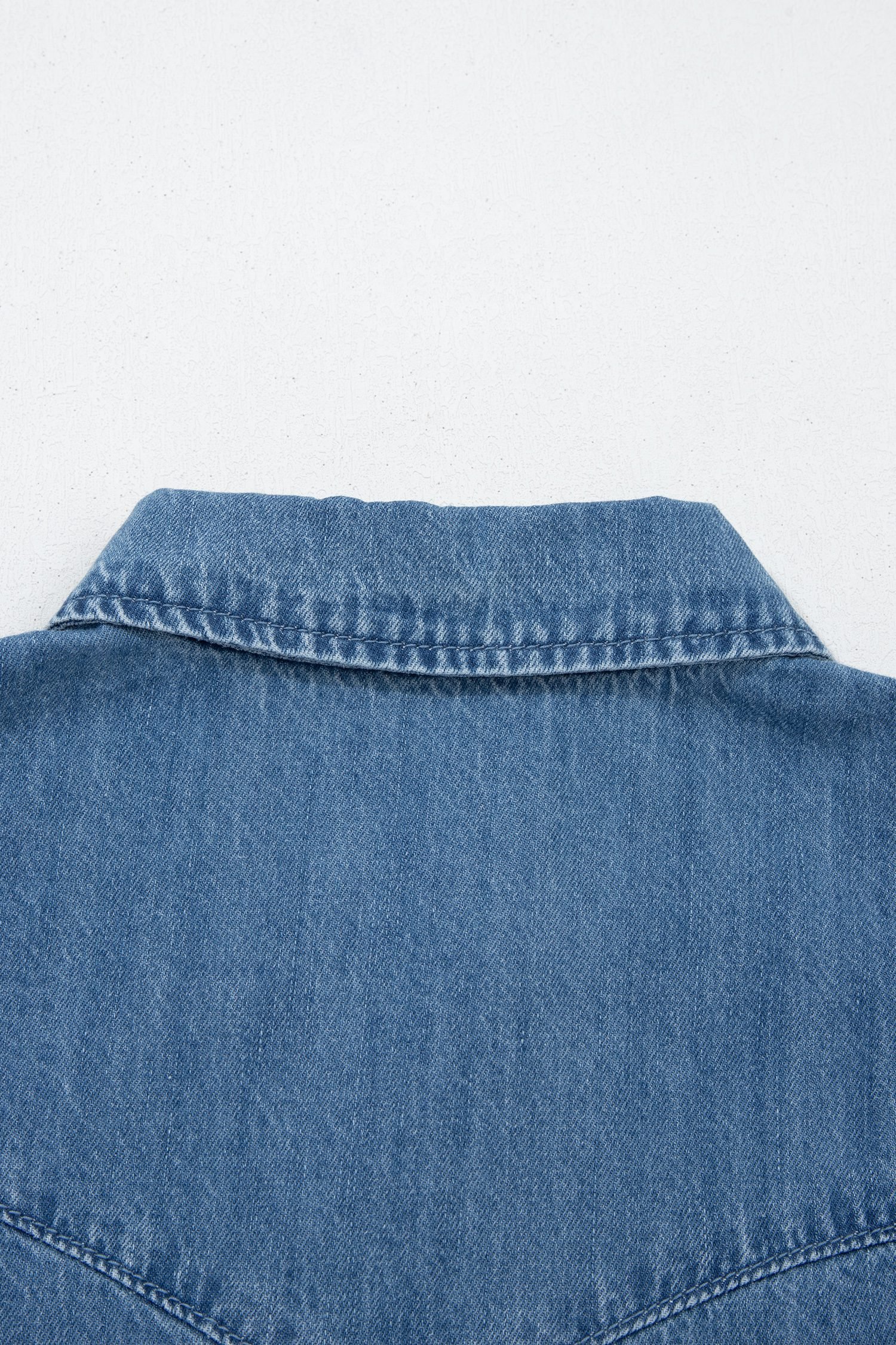 Dusk Blue Ruffled Short Sleeve Denim Shirt