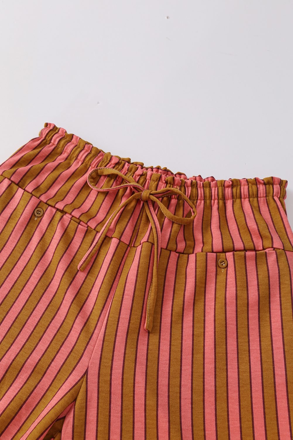 Red Stripe Button Pocket Tie Waist Casual Wide Leg Pants