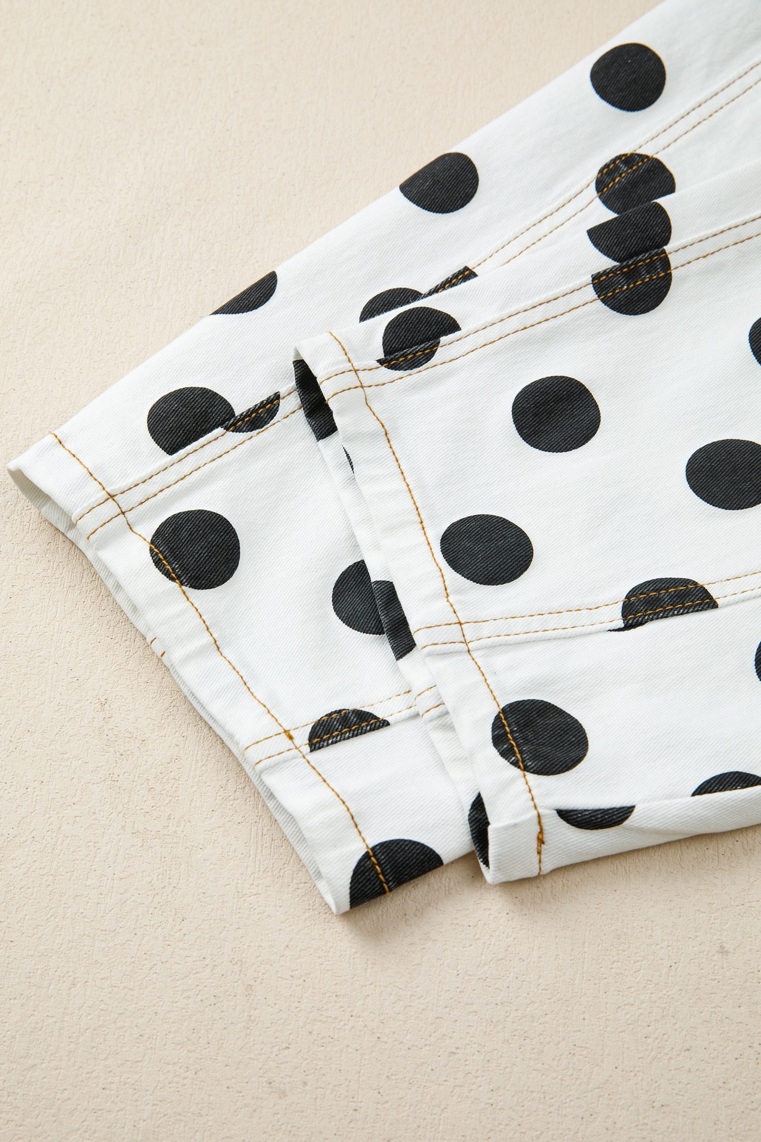 White Polka Dot Print Bow Detail Pocketed Jeans