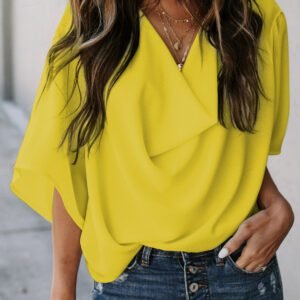 Golden Glow Women's Casual Summer Sleeve Wrap V Neck Draped Blouses
