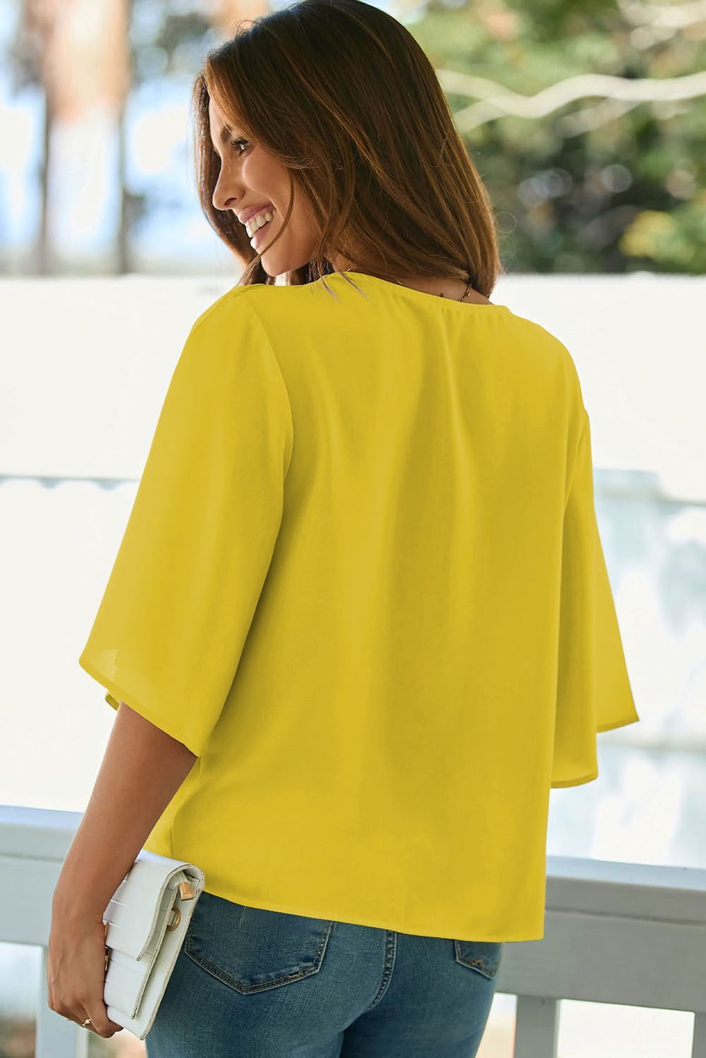 Golden Glow Women's Casual Summer Sleeve Wrap V Neck Draped Blouses