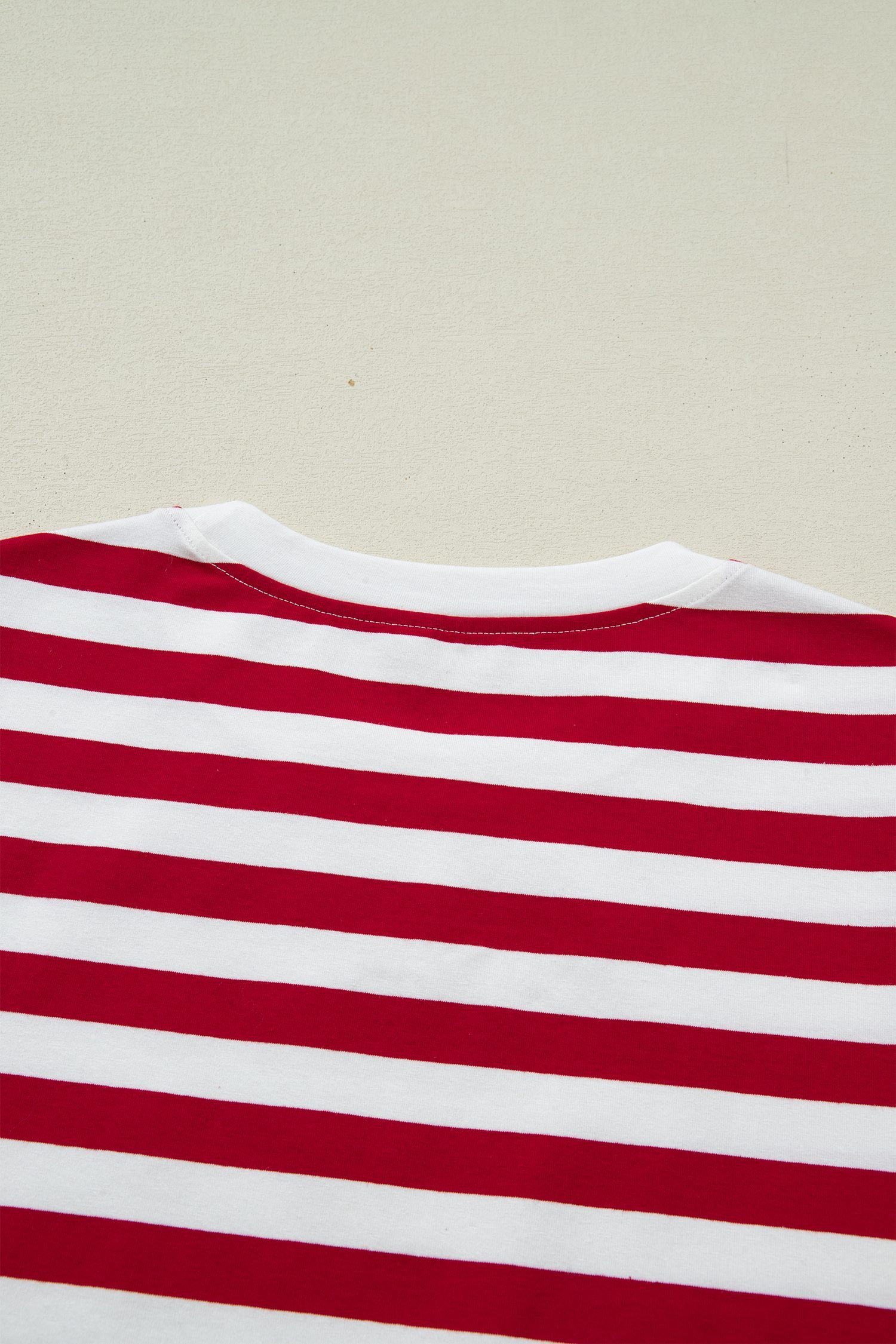 Red Stripe Patchwork Round Neck T Shirt