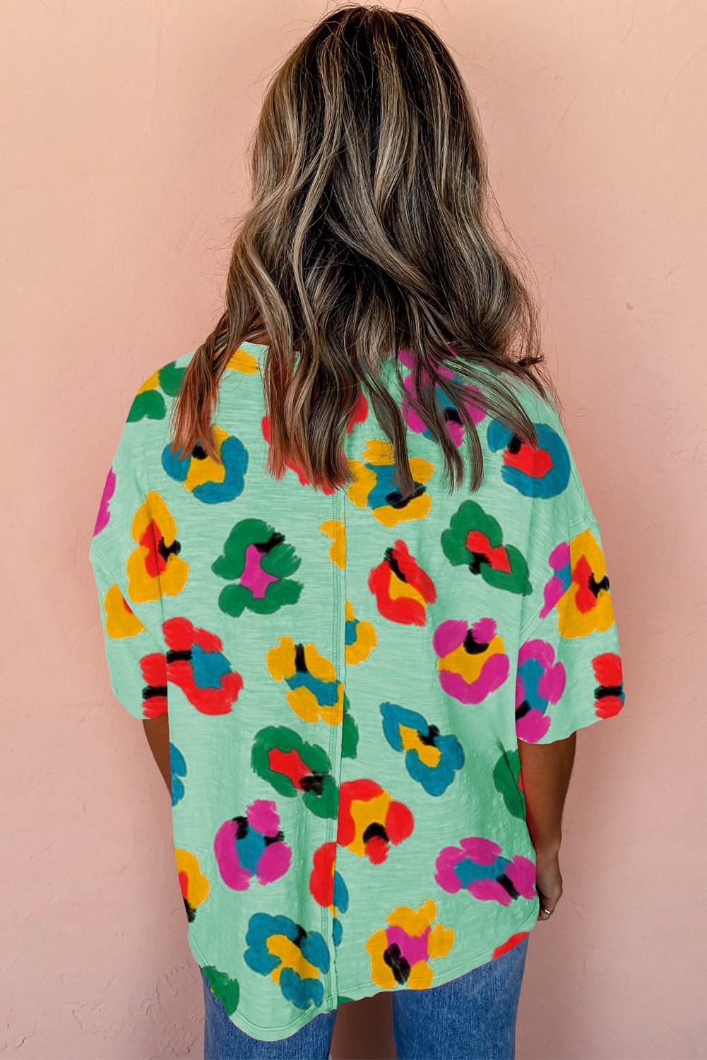 Green Leopard Drop Shoulder Oversize Tee