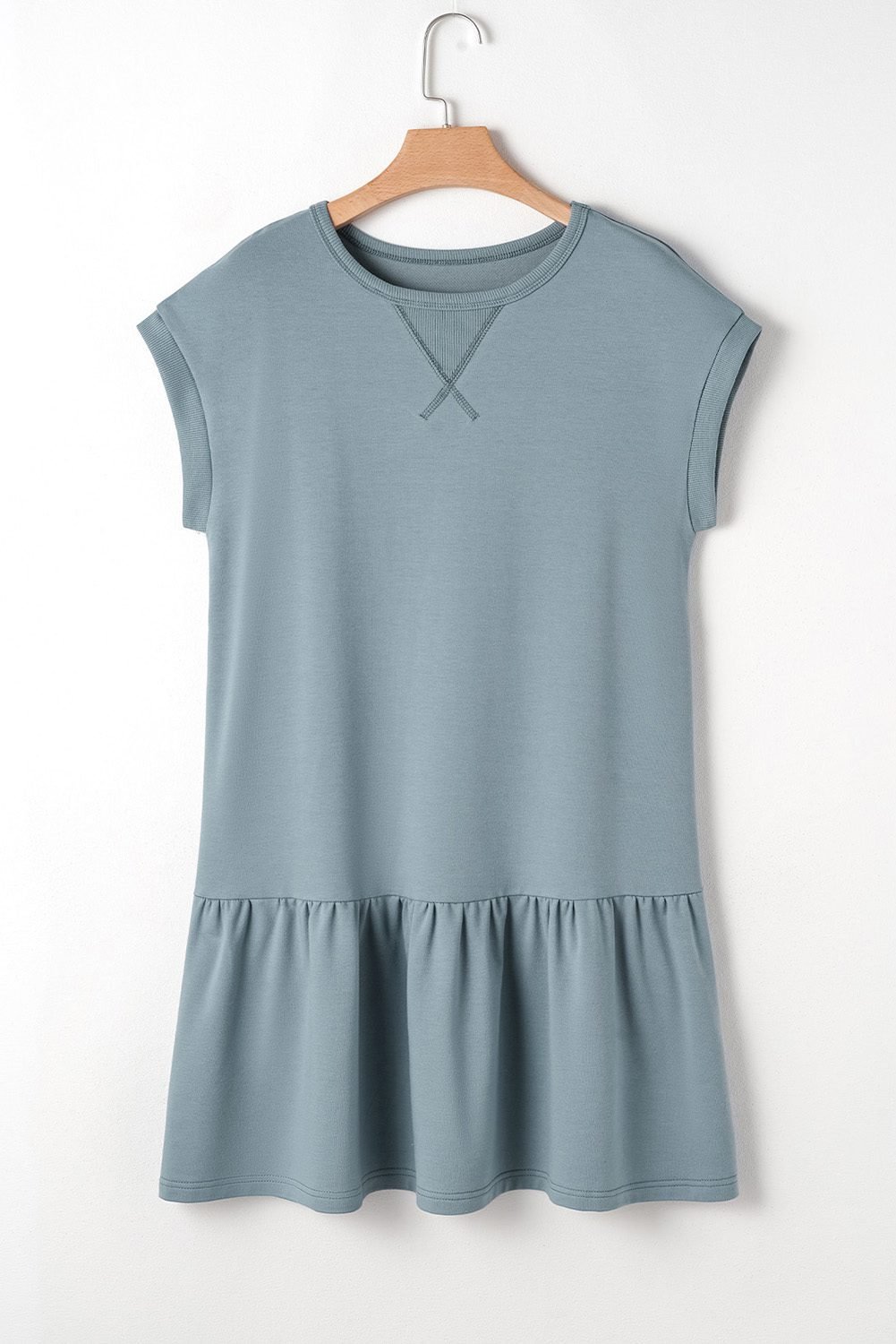 Ashleigh Blue Solid Color Cap Sleeve Drop Waist T Shirt Dress