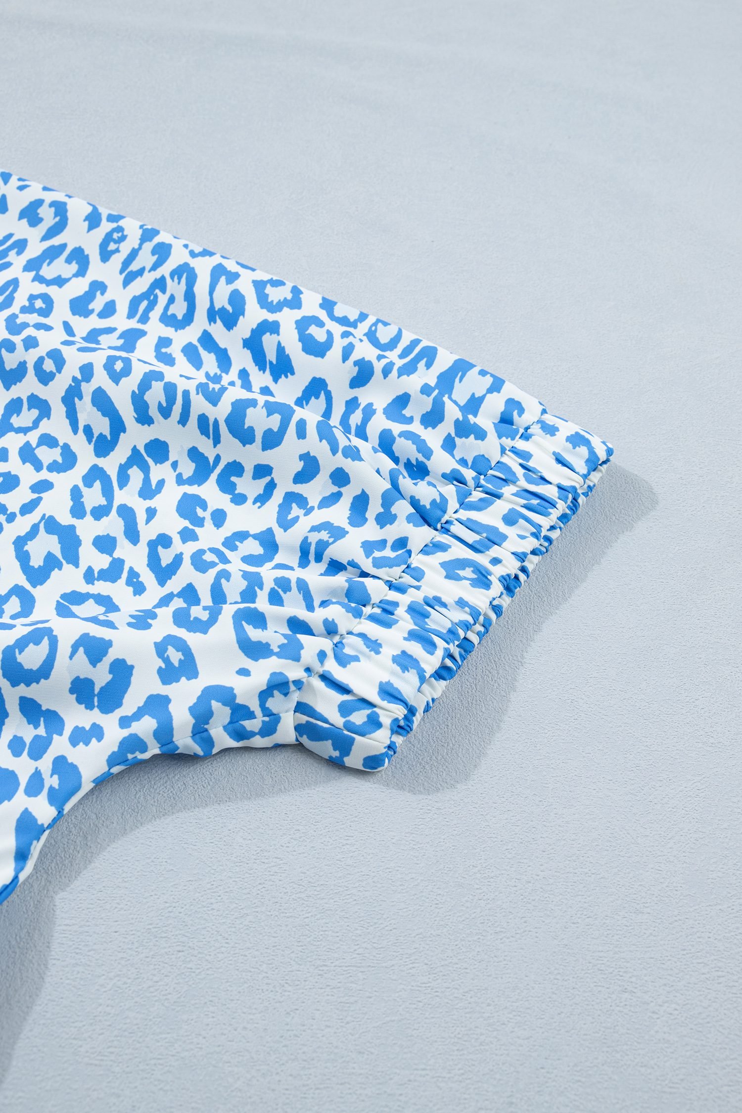 Sky Blue Striped V Neckline Half Sleeve Plus Size Leopard Blouse