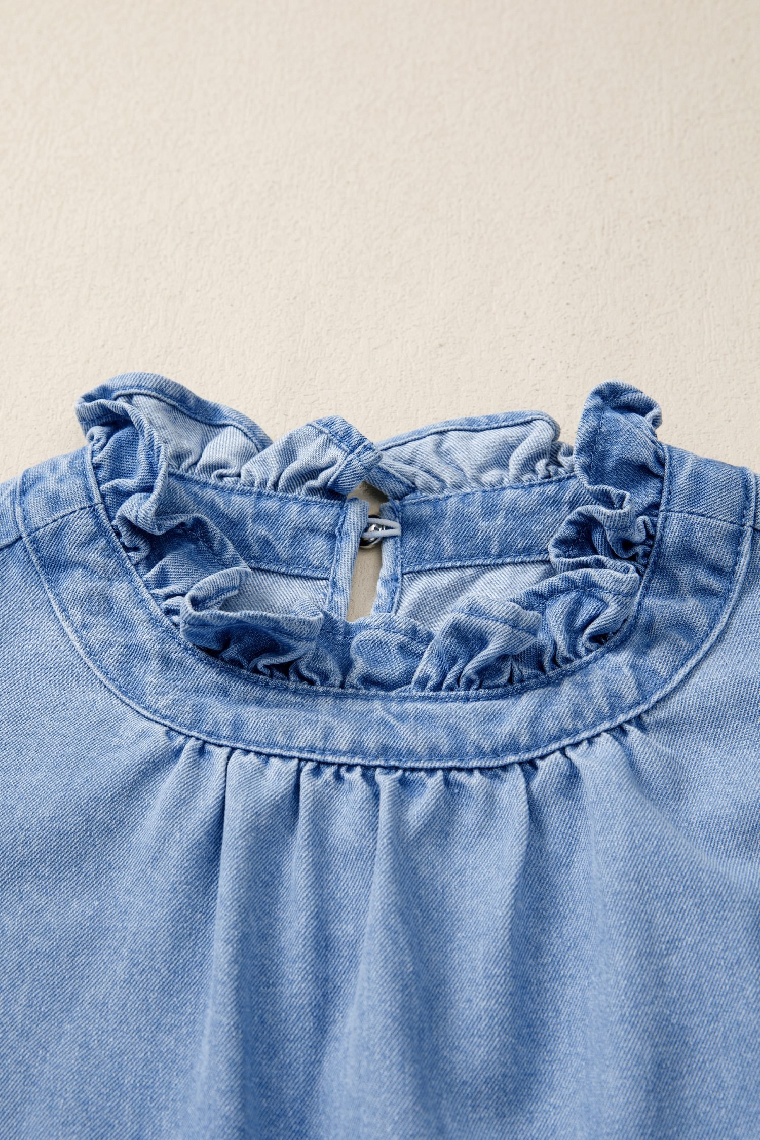 Beau Blue Frilled Collar Flutter Sleeve Denim Top