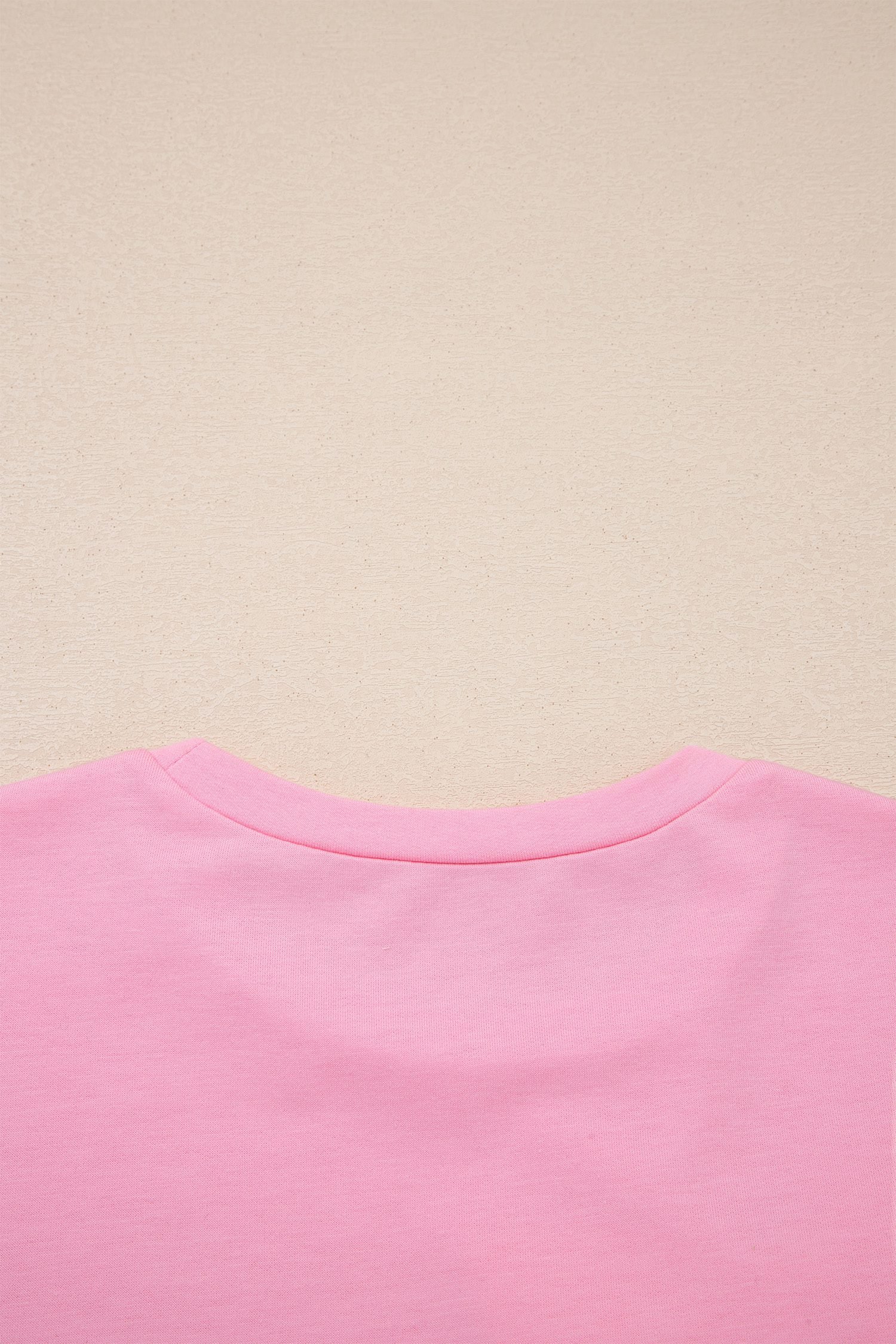 Pink Solid Color Raw Edge Bow Patch Loose T Shirt