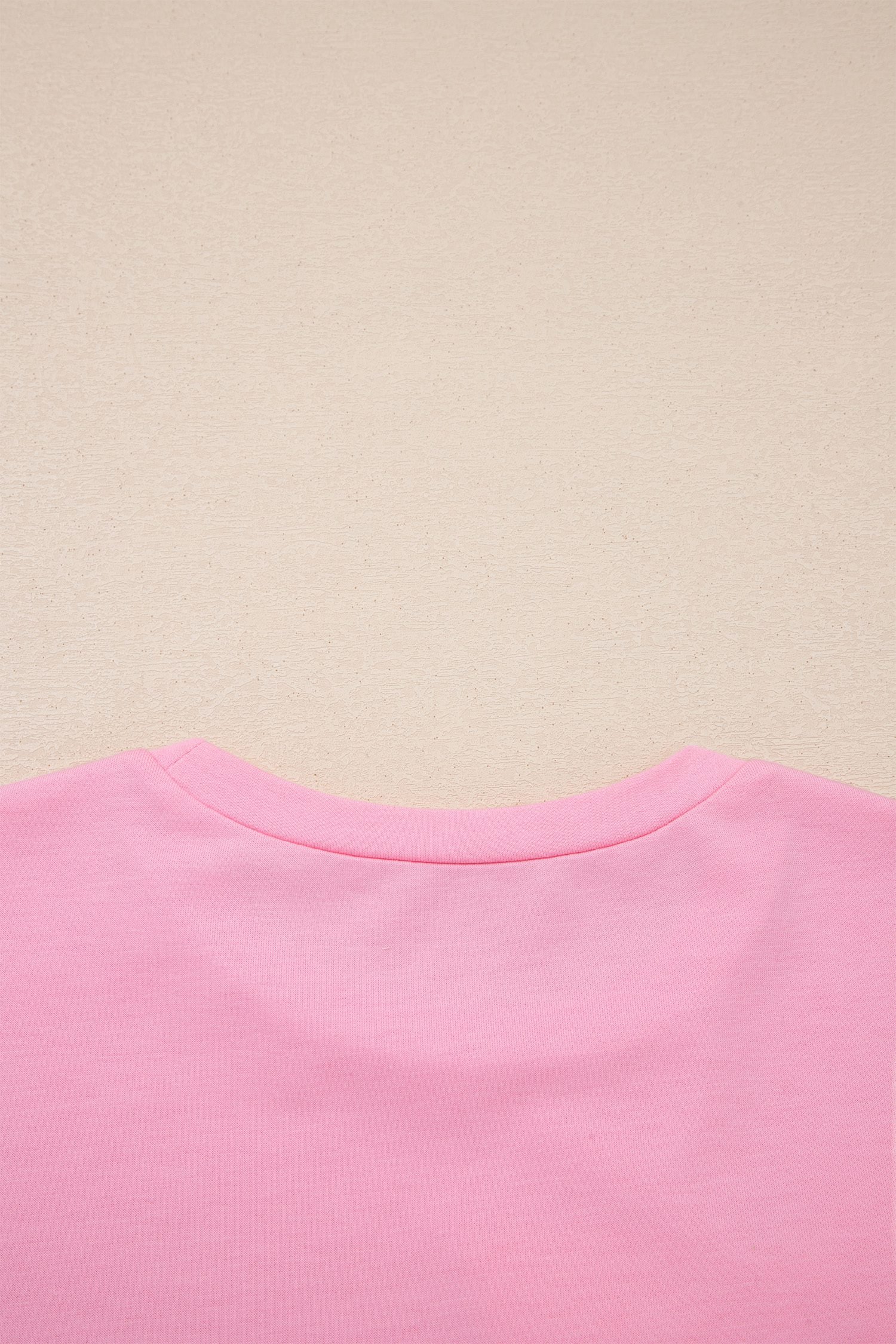 Pink Solid Color Raw Edge Bow Patch Loose T Shirt