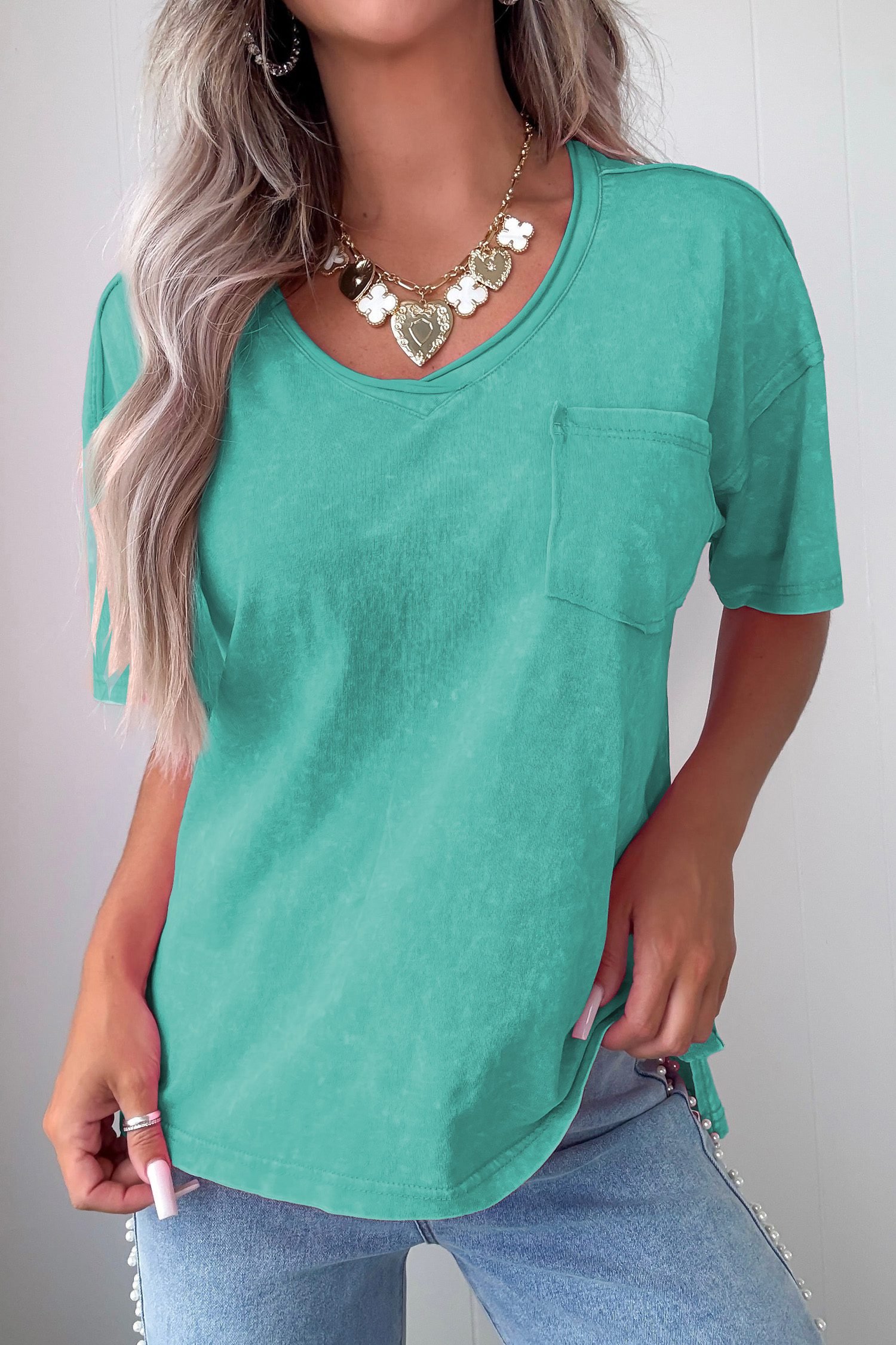 Mint Green Cotton Mineral Wash T Shirt