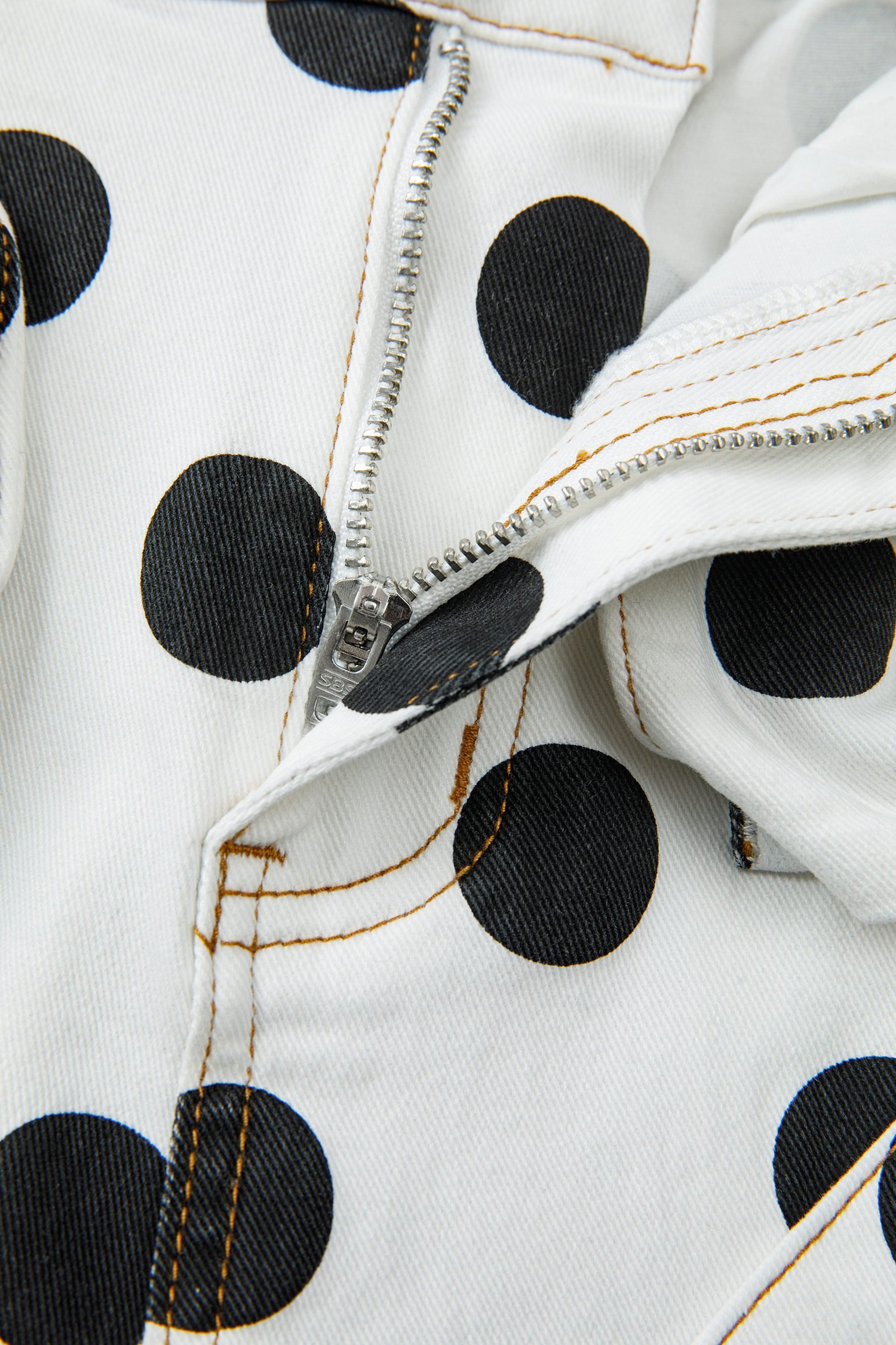 White Polka Dot Print Bow Detail Pocketed Jeans