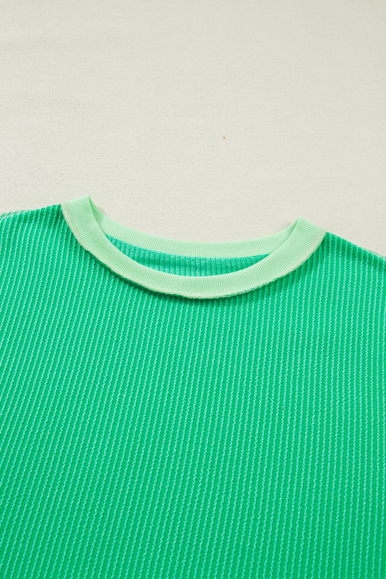 Mint Green Loose Uneven Hem Twist Ribbed T Shirt