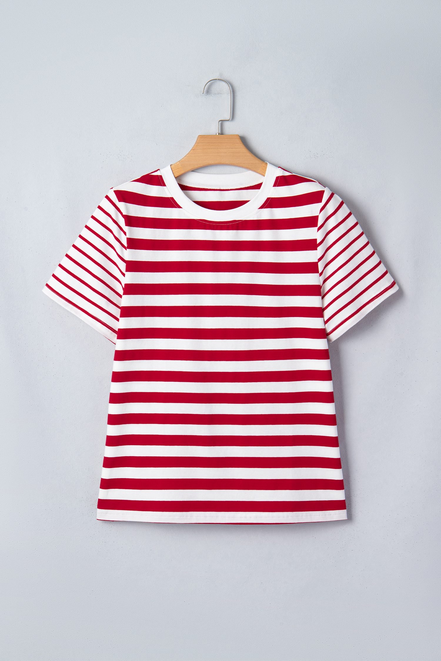 Red Stripe Patchwork Round Neck T Shirt