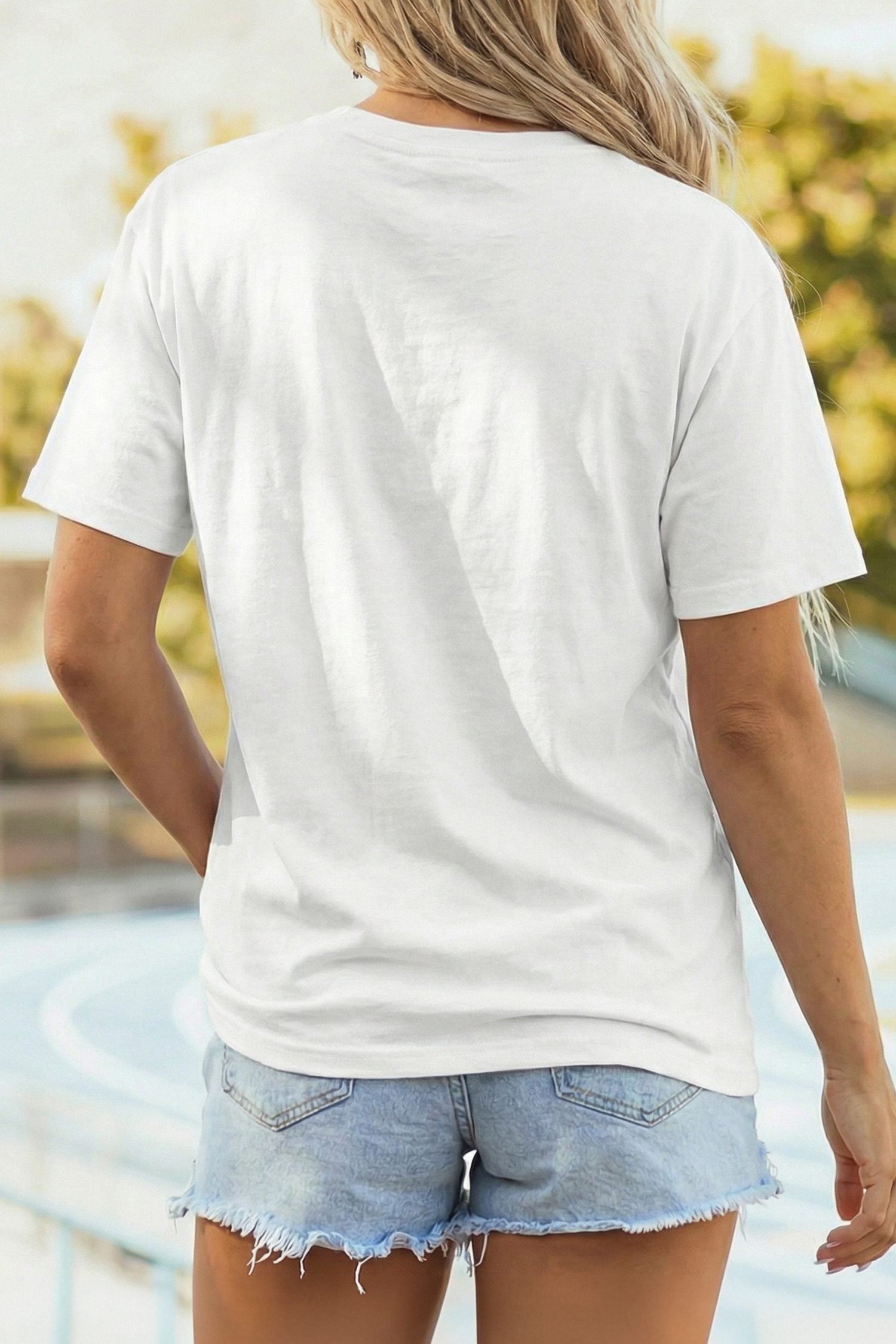 White Faux Patchwork Printed US Flag Casual Tee