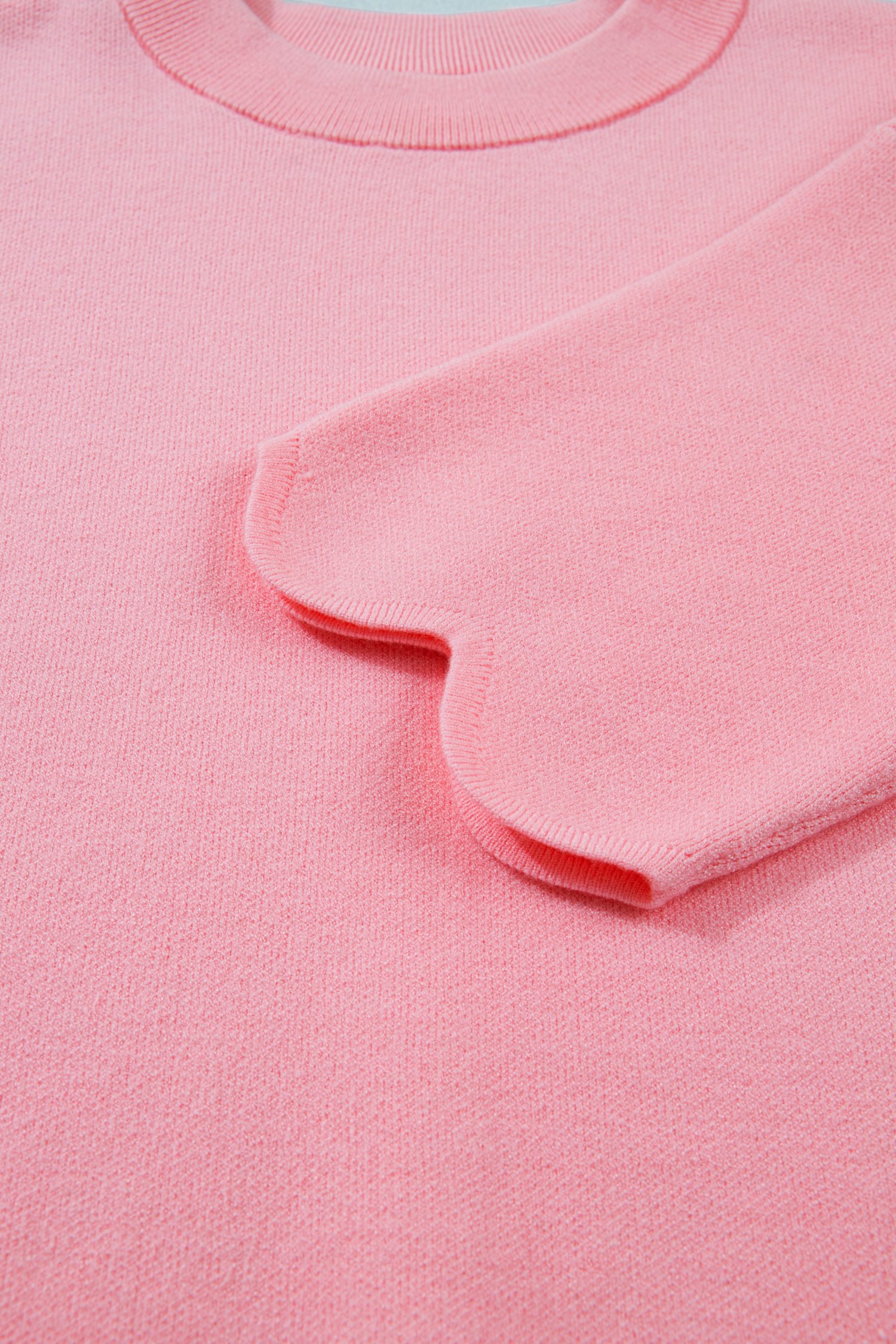 Pink Scalloped Hem 3/4 Sleeve Sweater Top