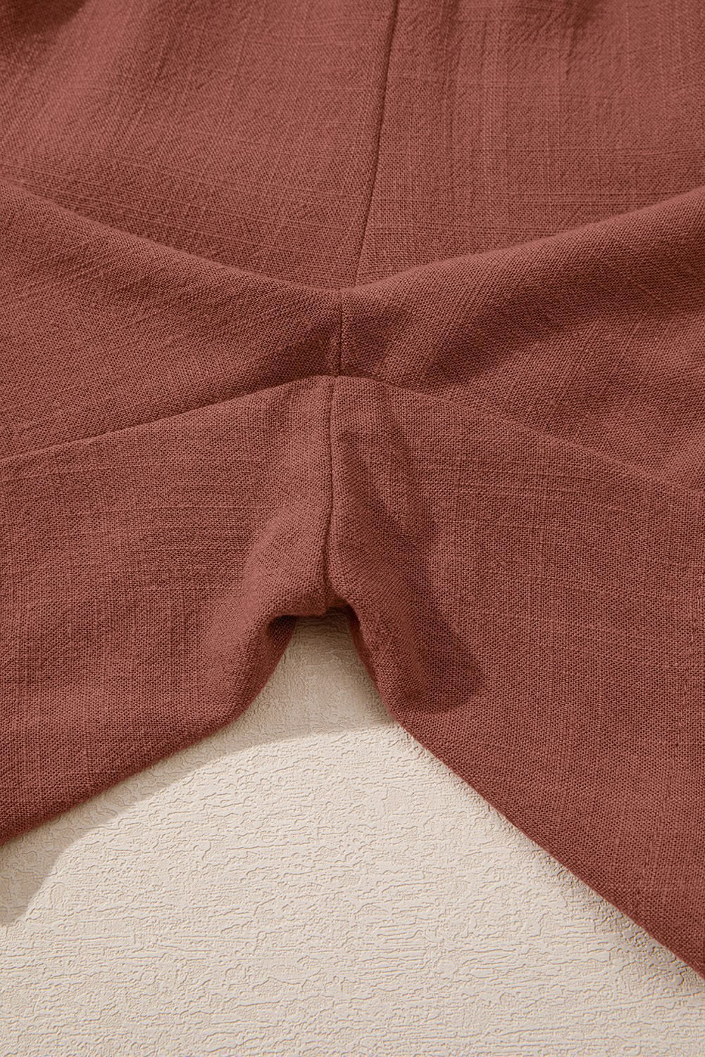 Chestnut Lace Splicing Drawstring Elastic Waist Loose Linen Shorts