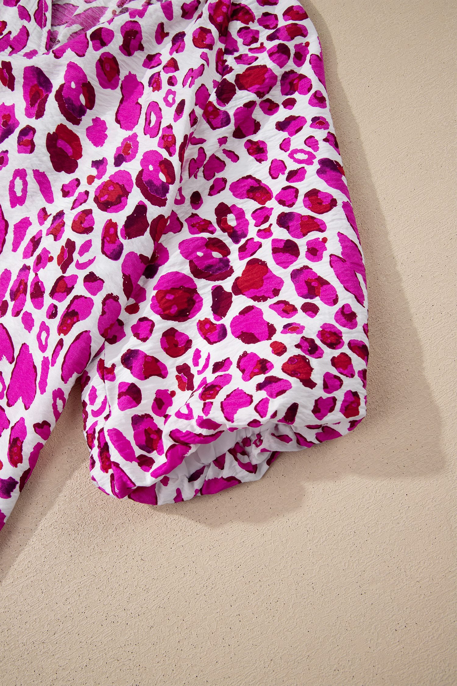 Rose Leopard Print V Neck Puffy Half Sleeve Blouse