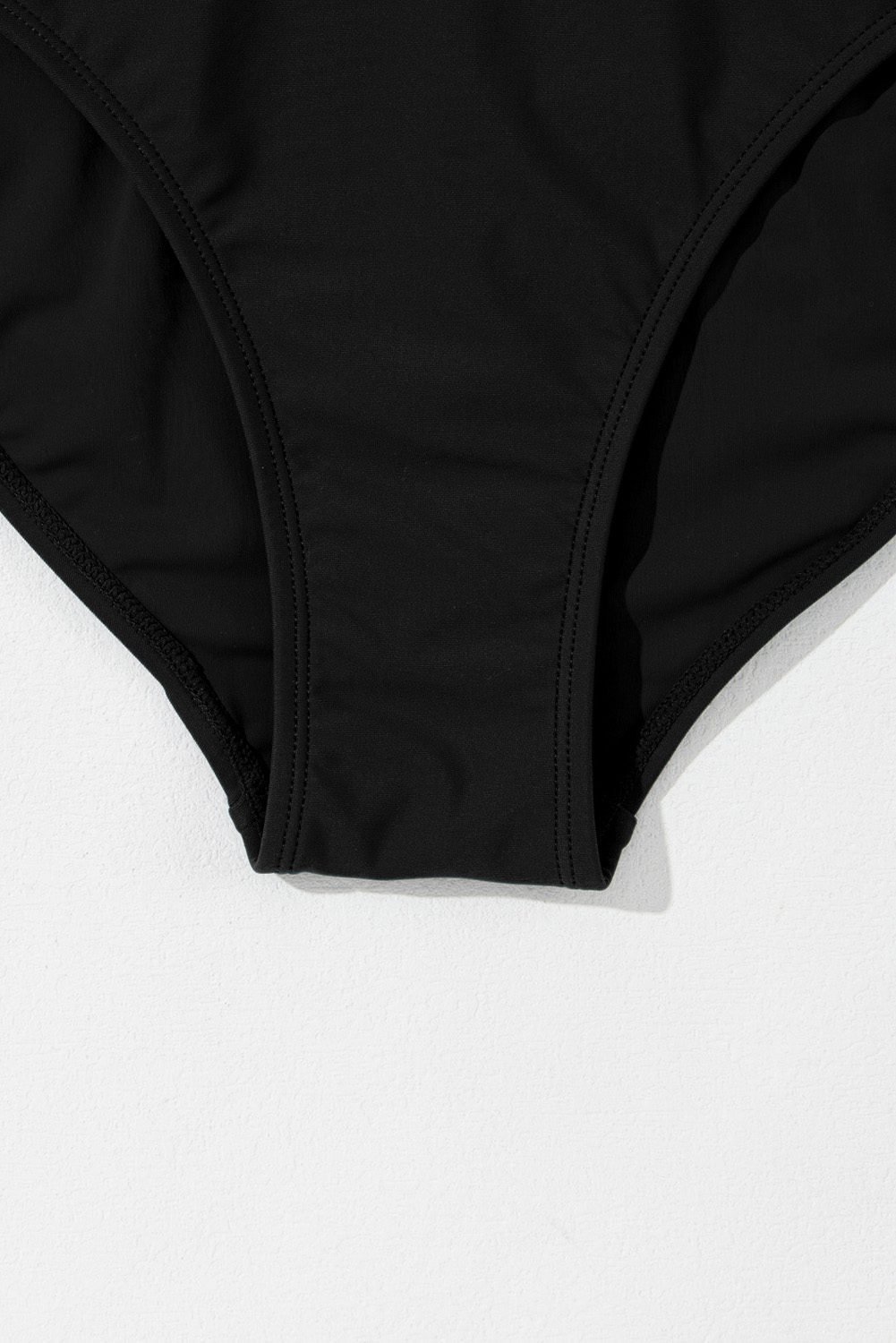 Black Ruffled Short Sleeve Lace Trim V Neck One Piece Swim Dress