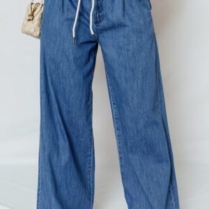 Dusk Blue Lace-up Pull on Wide Leg Jeans