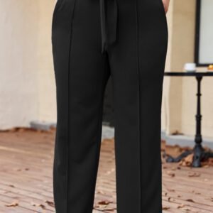 Black Plus Size Knot Waist Textured Shift Pants