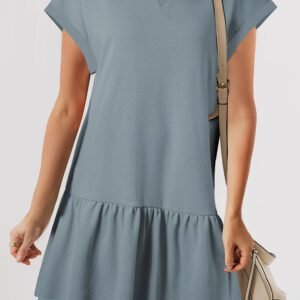 Ashleigh Blue Solid Color Cap Sleeve Drop Waist T Shirt Dress