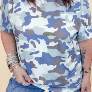 Gray Plus Size Camouflage Print Textured Casual Tee