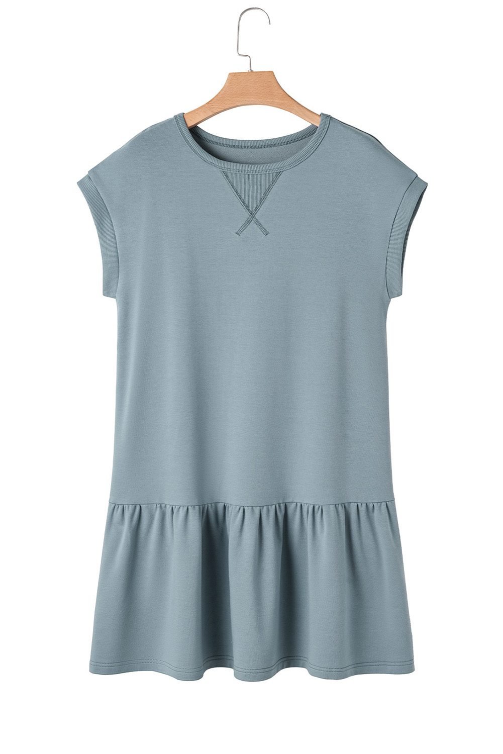 Ashleigh Blue Solid Color Cap Sleeve Drop Waist T Shirt Dress