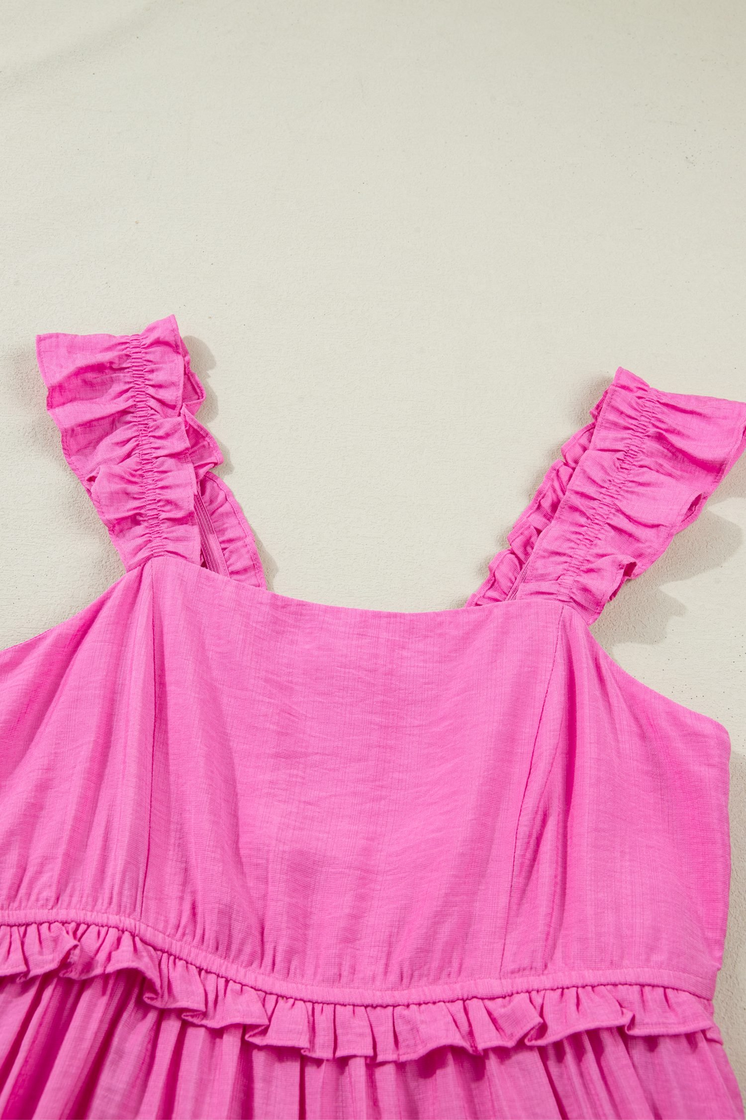 Bonbon Solid Color Ruffle Trim High Waist Sleeveless Maxi Dress