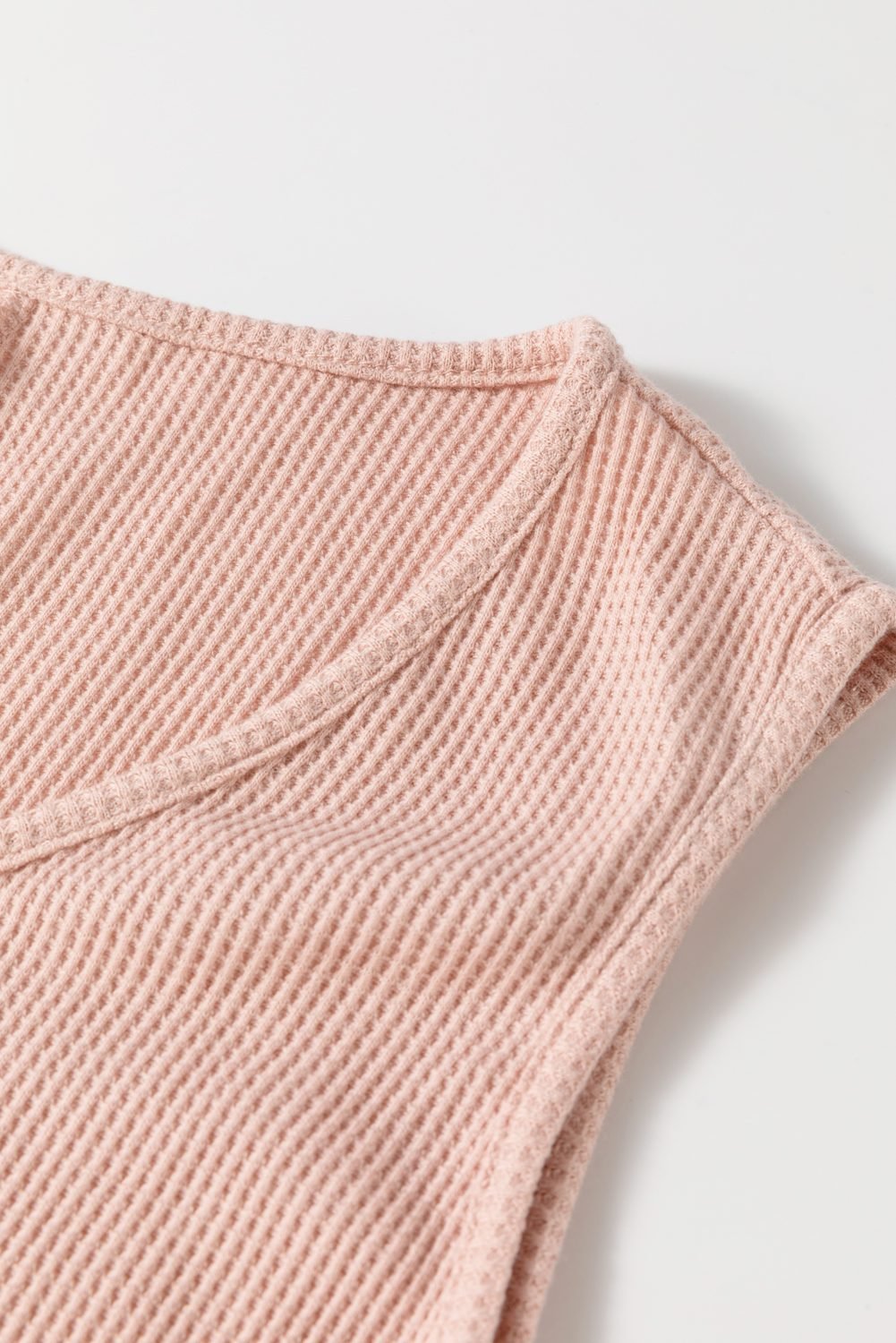 Light Pink Waffle Sleeveless U Neck Buttons Romper With Pockets