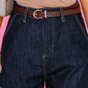 Navy Blue Embroidered Scalloped Trim Relaxed Denim Shorts