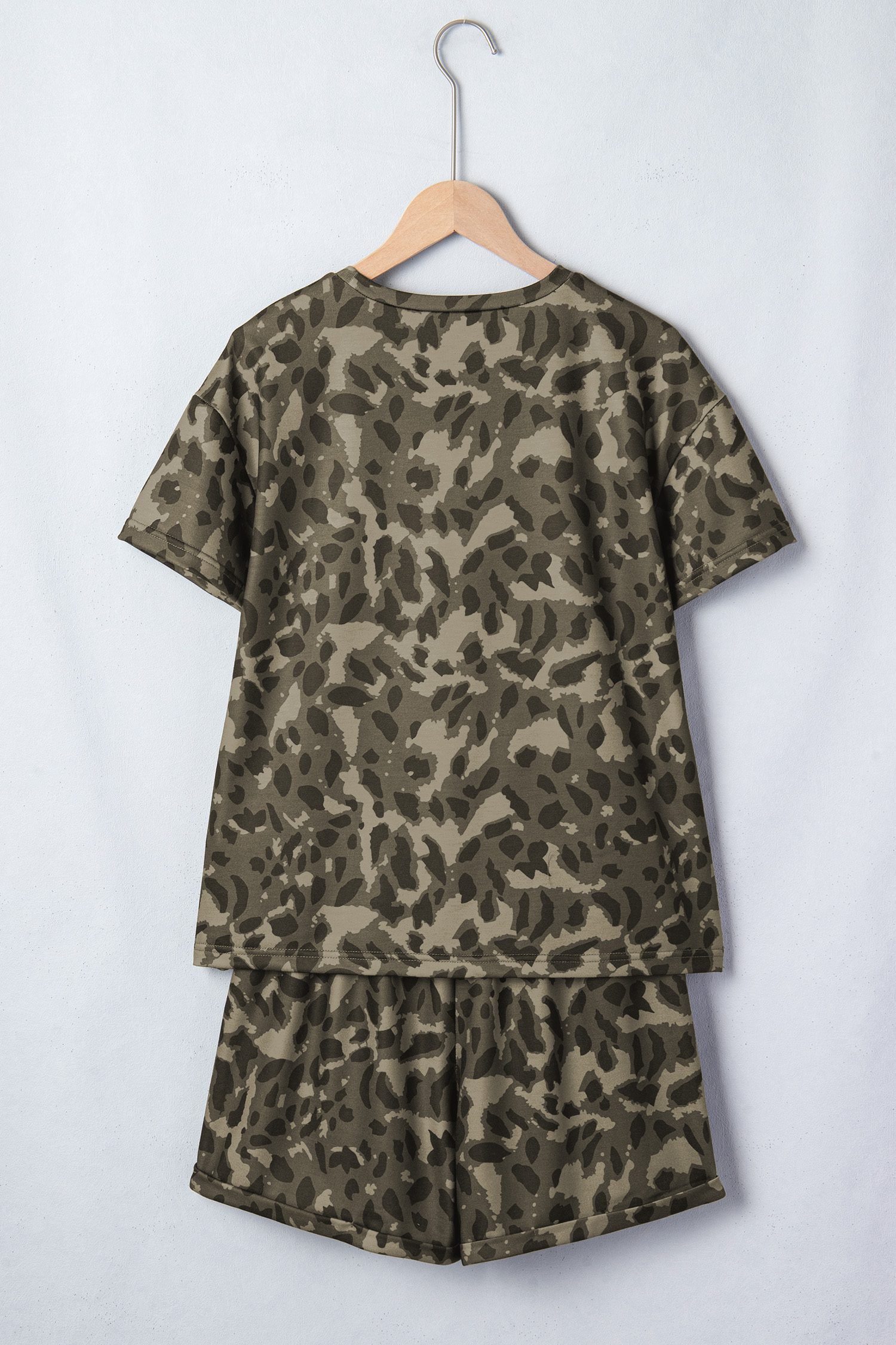 Brown Leopard Print Crew Neck Short Set