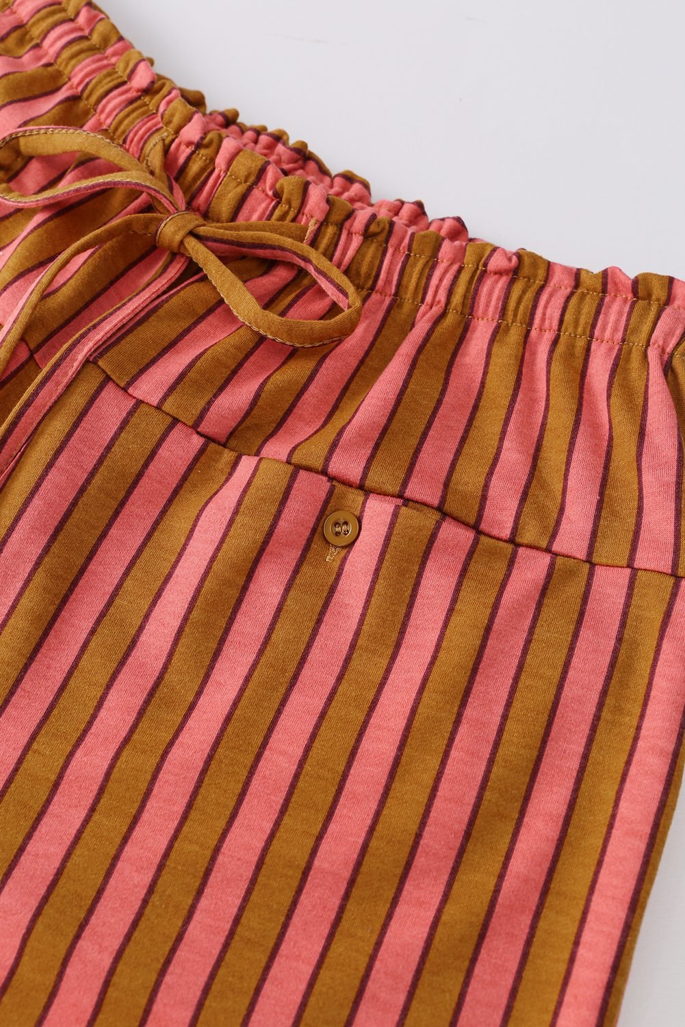 Red Stripe Button Pocket Tie Waist Casual Wide Leg Pants