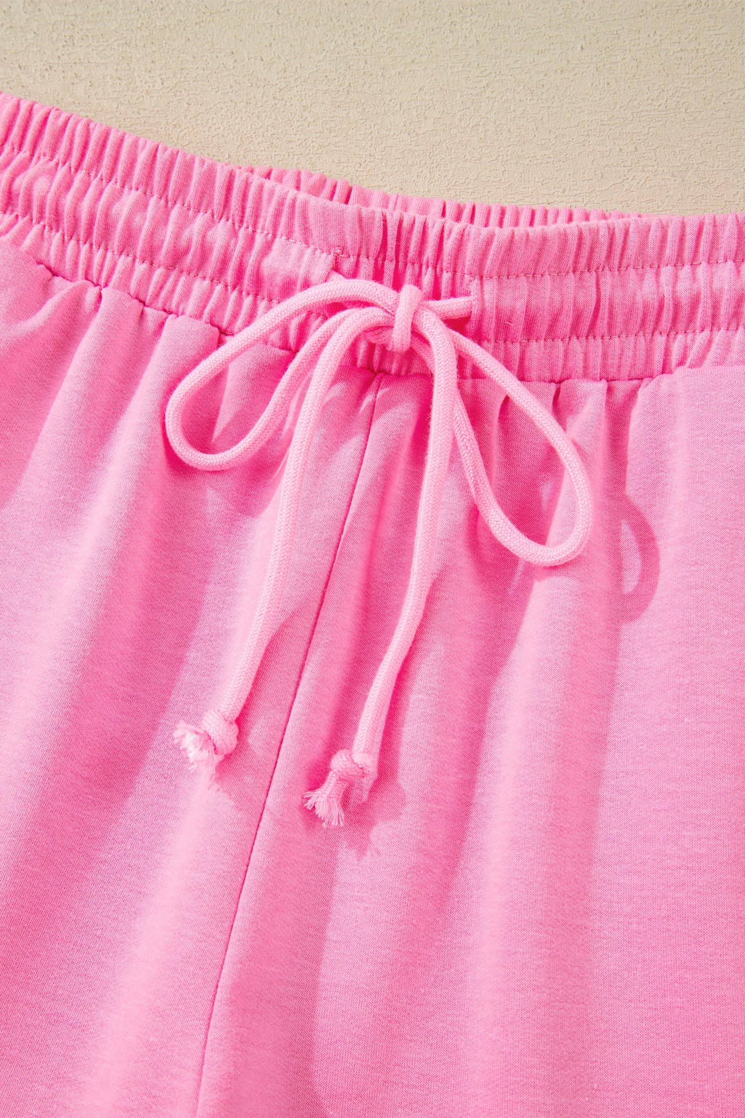 Bonbon Collared V Neck Tee Drawstring Elastic Waist Shorts 2pcs Outfit