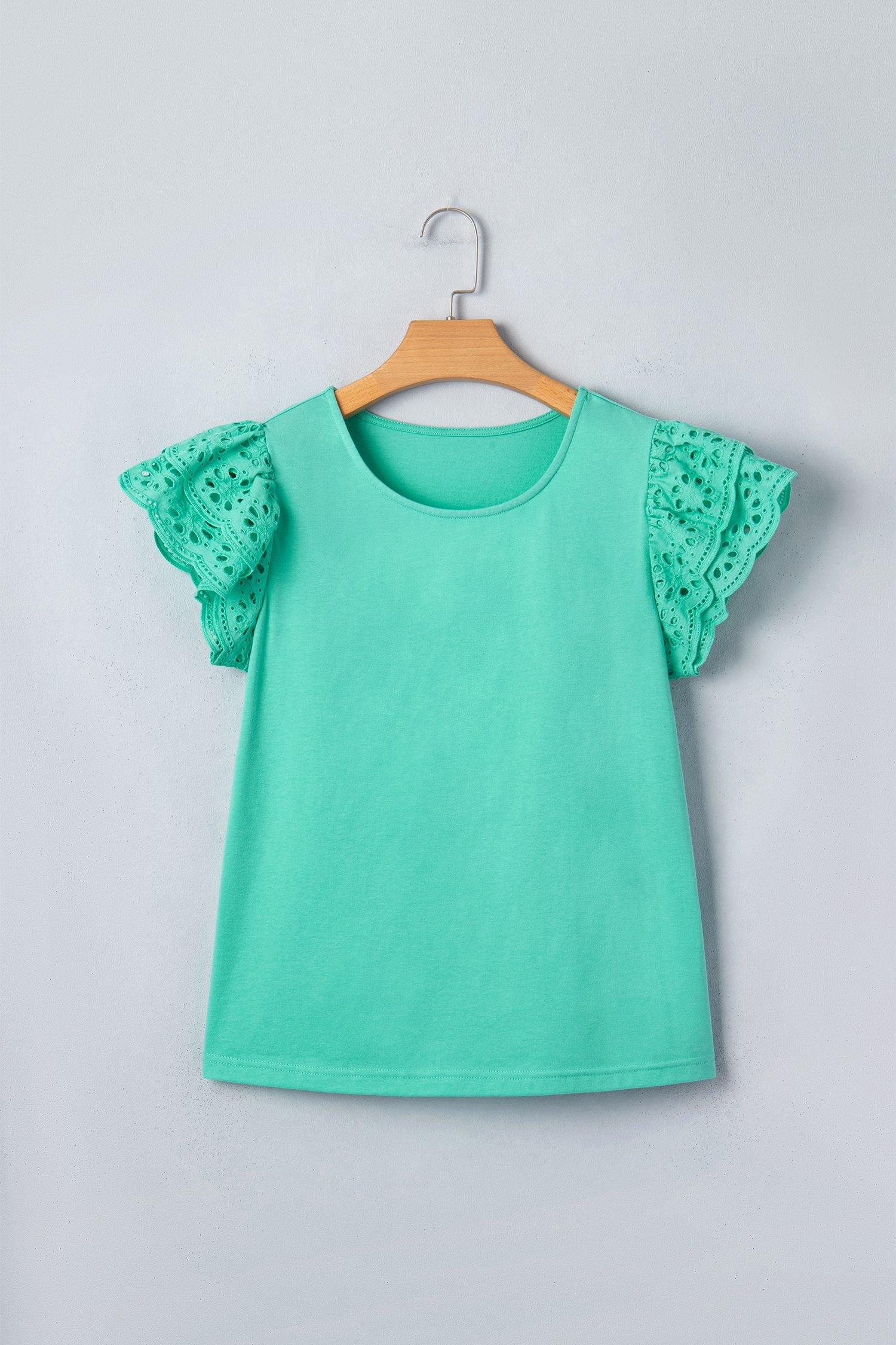 Mint Green Eyelet Lace Ruffled Cap Sleeve Top