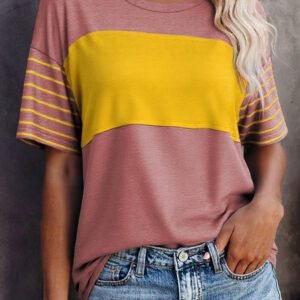 Red Dahlia Color Block Striped Detail Loose T Shirt