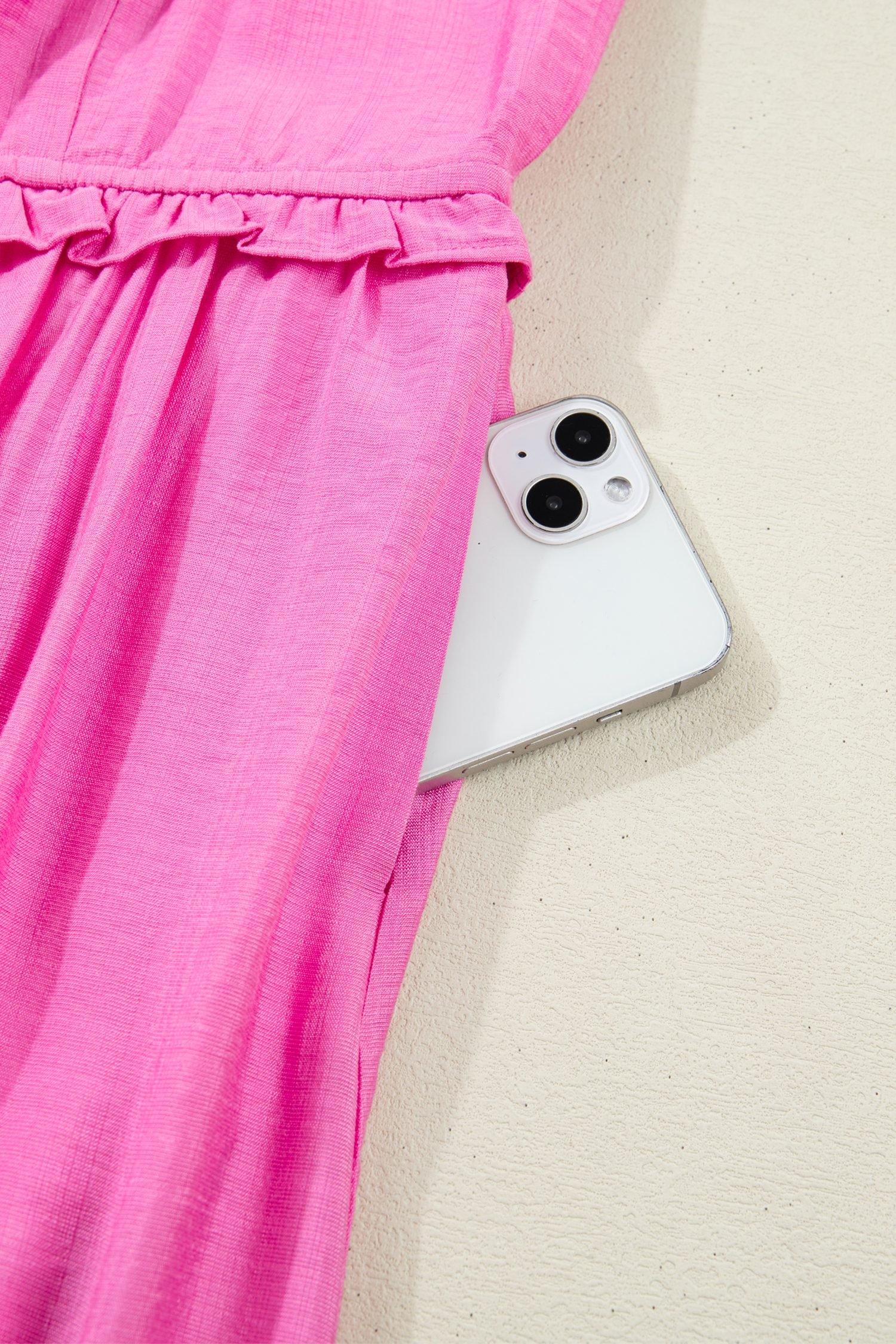 Bonbon Solid Color Ruffle Trim High Waist Sleeveless Maxi Dress