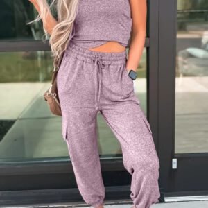 Orchid Bouquet Casual Tank Top Drawstring Jogger Pants 2pcs Outfit