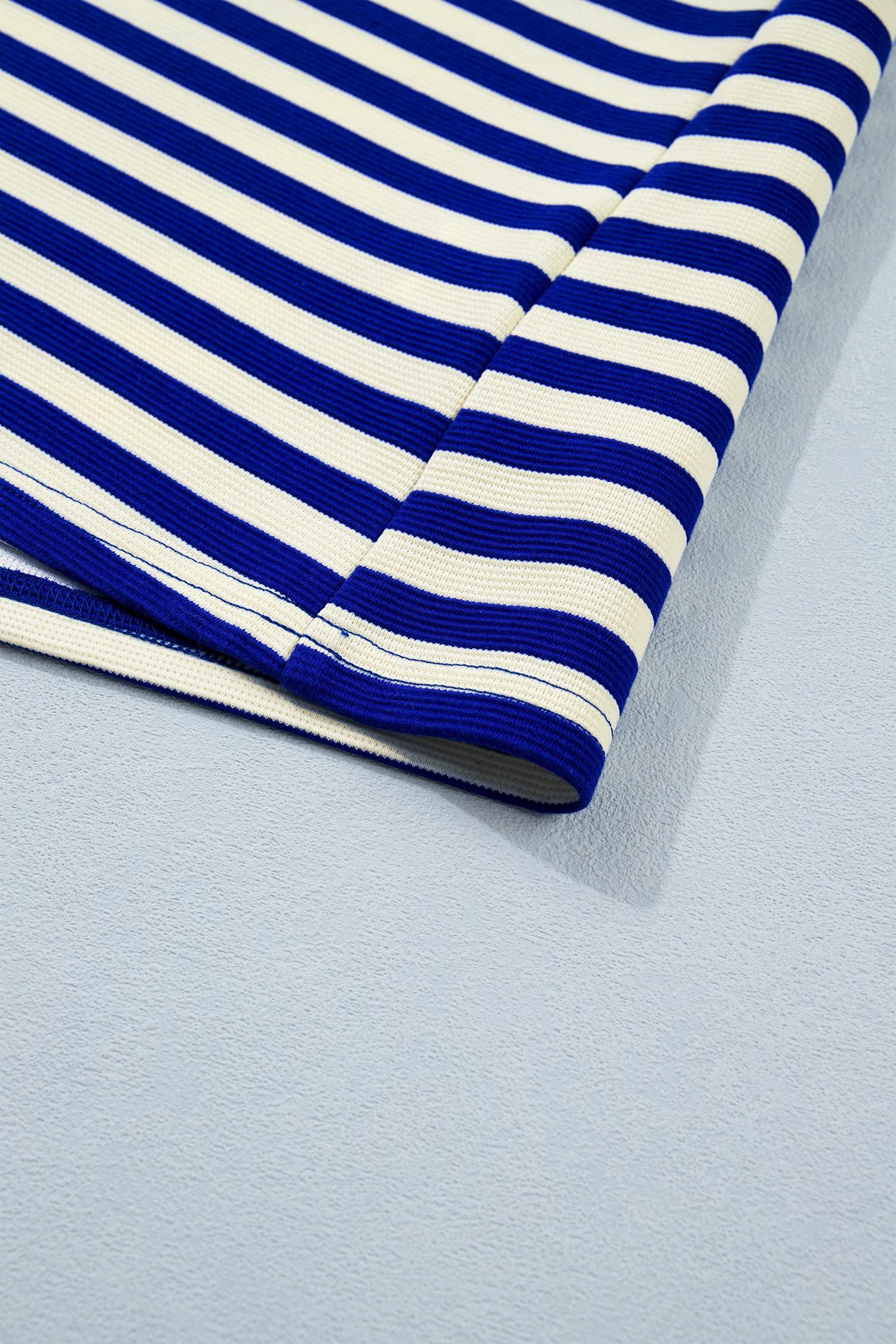 Blue Stripe Contrast Trim Cap Sleeve Top Casual Shorts 2pcs Set