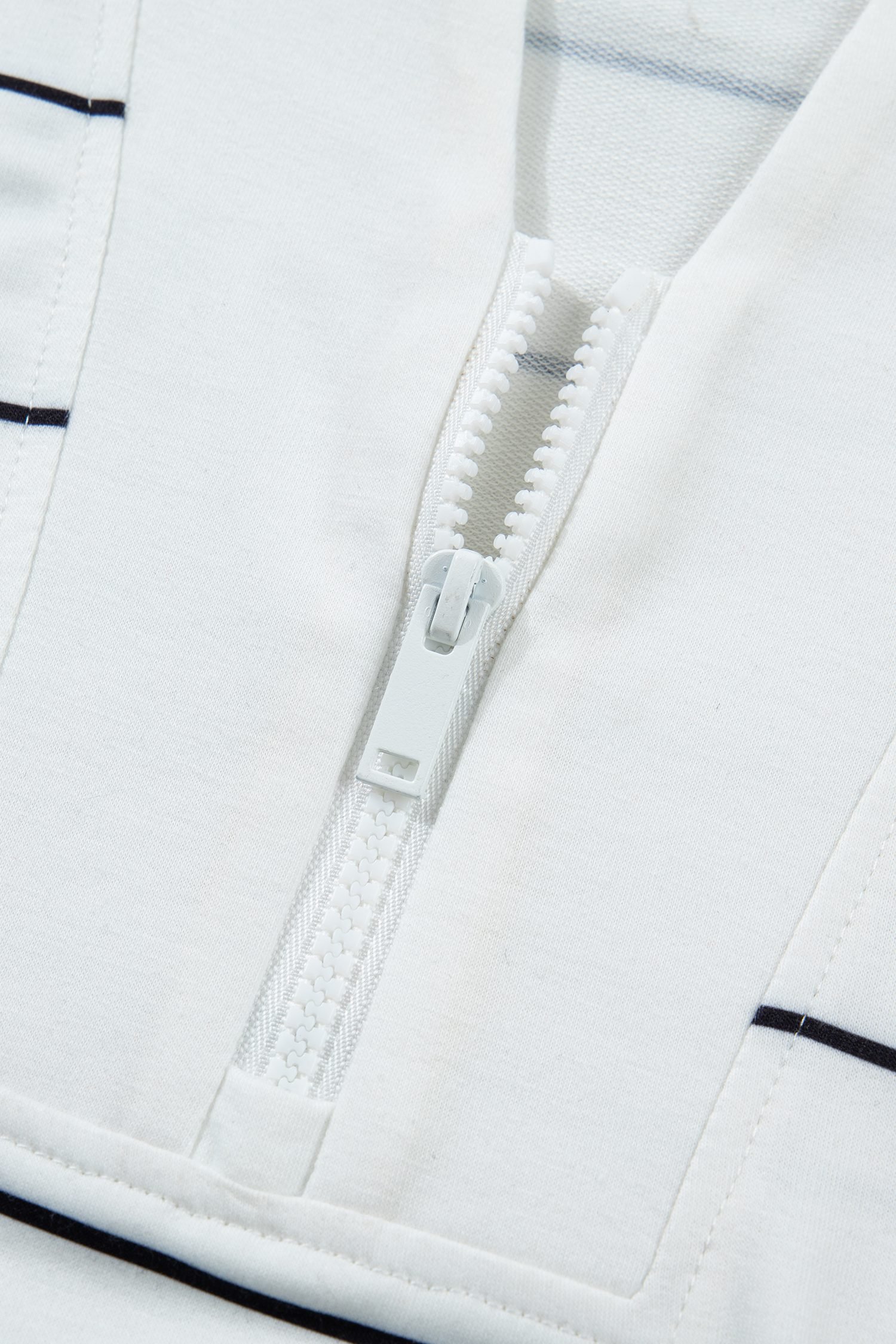 White Stripe Color Block Zip V Neck Sleeveless Top