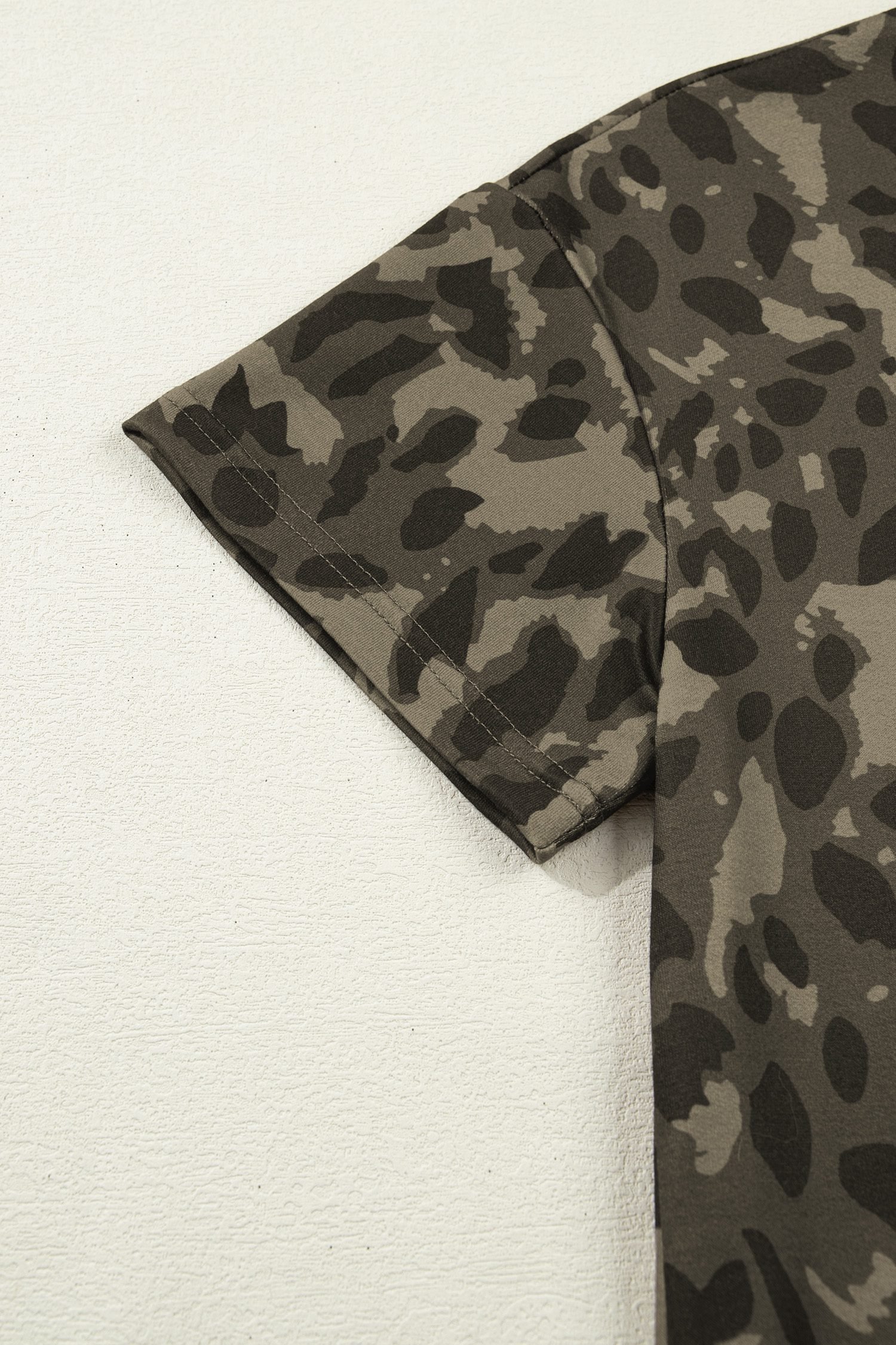 Brown Leopard Print Crew Neck Short Set