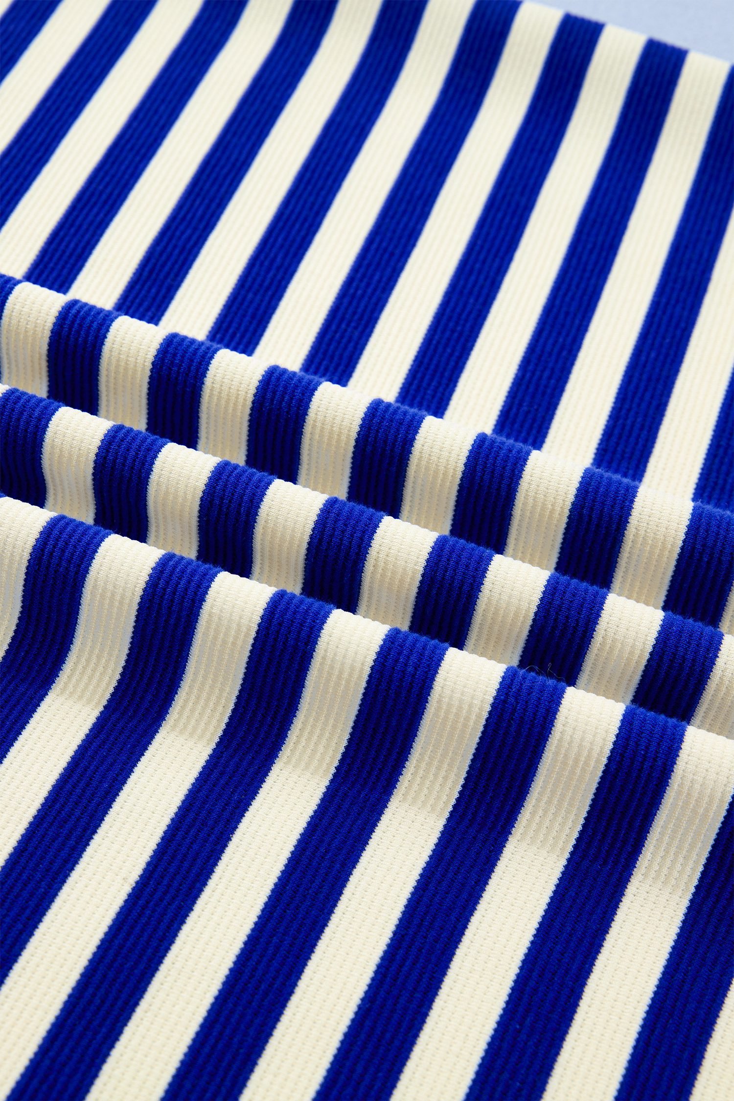 Blue Stripe Contrast Trim Cap Sleeve Top Casual Shorts 2pcs Set