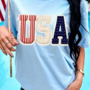 Light Blue USA Patriotic Printed T Shirt